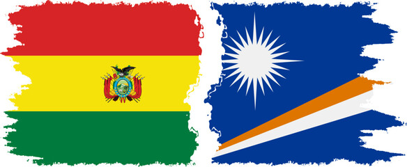 Marshall Islands and Bolivia grunge flags connection, vector