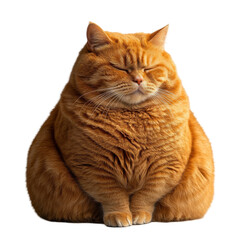 Obraz premium Fluffy Serenity, peaceful ginger cat sitting contentedly with eyes closed, exuding warmth and tranquility. Isolated on white background or PNG