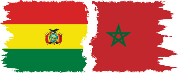 Morocco and Bolivia grunge flags connection, vector