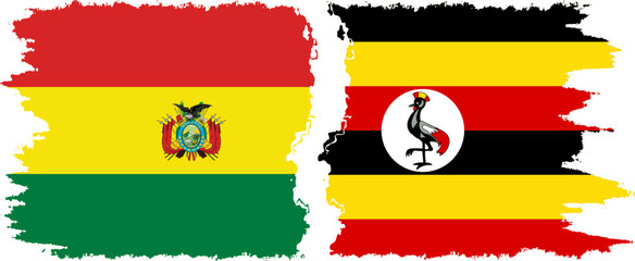 Uganda and Bolivia grunge flags connection, vector