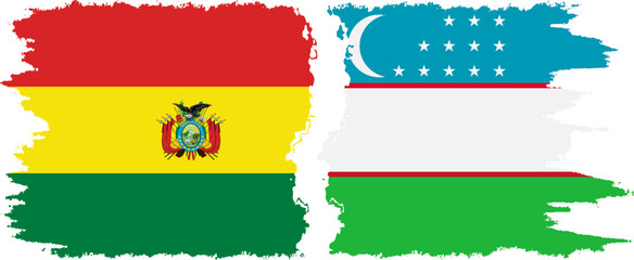 Uzbekistan and Bolivia grunge flags connection, vector