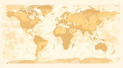 A vintage, distressed world map with a grid pattern and muted yellow tones.