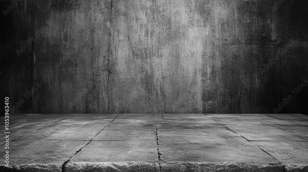 Poster empty concrete floor on a dark background with copy space for text or product placement
