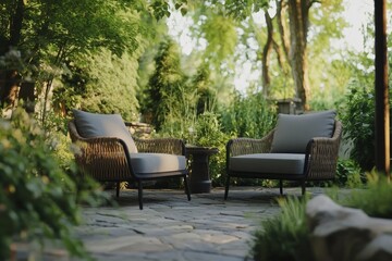 Cozy Outdoor Seating in Lush Garden Setting