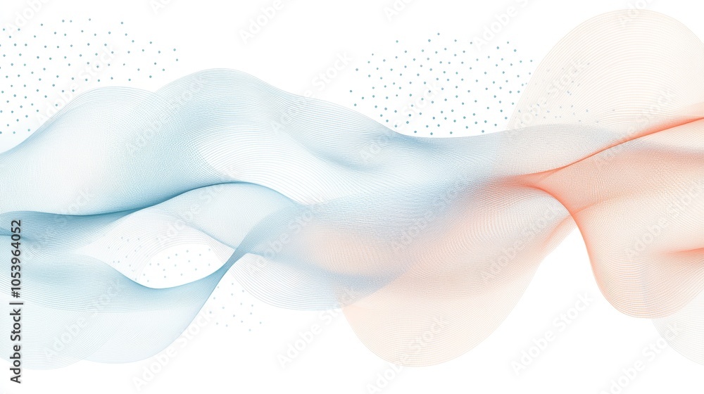Poster abstract background with flowing wavy lines and scattered dots, a dynamic modern design