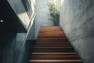 Fototapeta premium Modern Wooden Staircase in Contemporary Interior Design