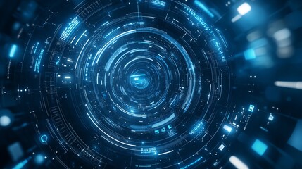Obraz premium Futuristic Circular HUD Interface Design with Blue Abstract Technology Background
