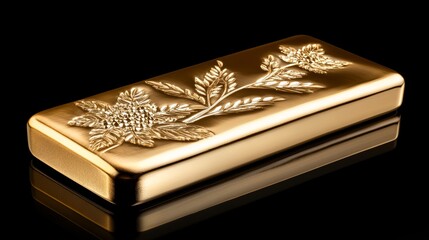 Fototapeta premium Gleaming gold bar with intricate floral design, a symbol of luxury and value