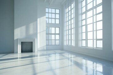 Fototapeta premium Bright Modern Room with Large Windows and Minimalist Style