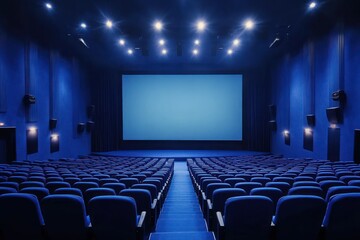 Fototapeta premium Empty Blue Cinema Hall for Film Screening