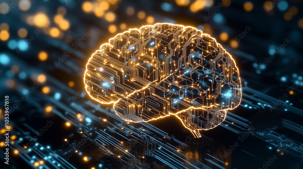 Poster this abstract shows a glowing brain with circuits, capturing the essence of artificial intelligence