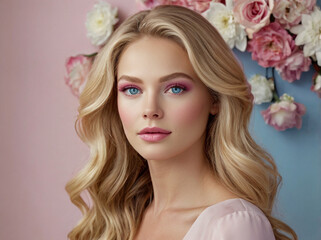 A captivating close-up portrait of a beautiful young woman with makeup