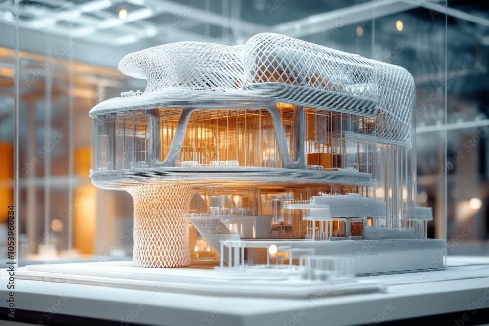 Poster modern architectural model in gallery display