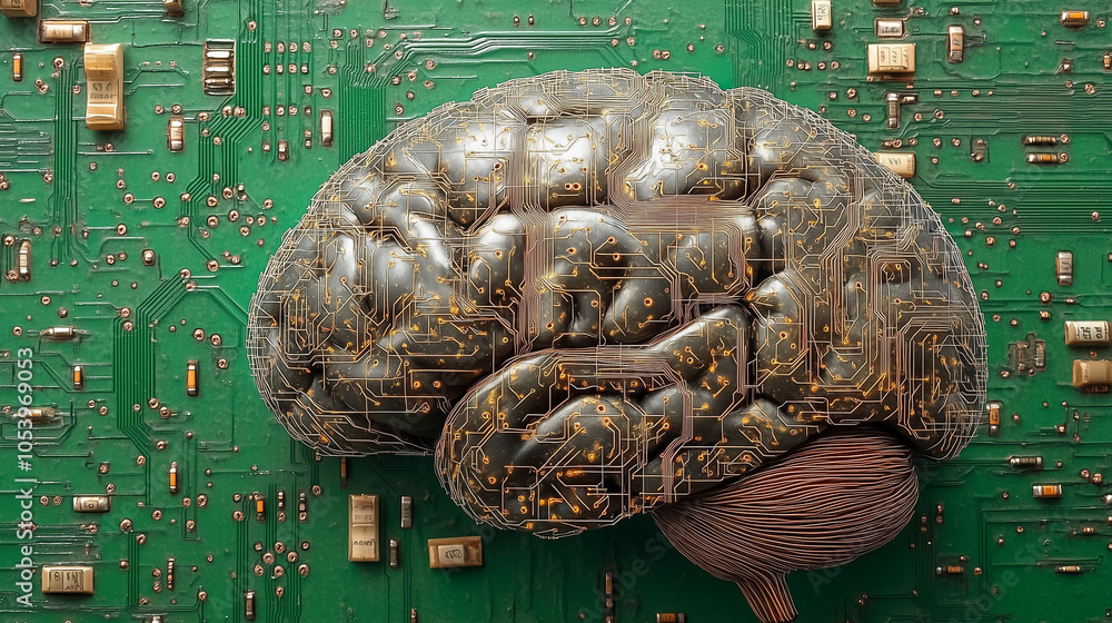 Aufkleber a lively image of a brain with futuristic circuits, symbolizing advanced cognitive technology