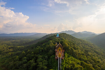 Beautiful aerial view at sunset of Wat Phra That Doi Phra chan in Lampang Province, Thailand.