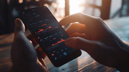 Obraz premium Mobile stock trading app displaying financial market data insights and analytics for investment strategies and portfolio management on smartphone.