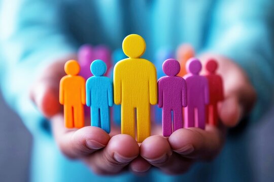 Protecting Our People: Colorful human figures nestled in caring hands, symbolizing community, support, and the value of every individual. A powerful image for HR, social work.