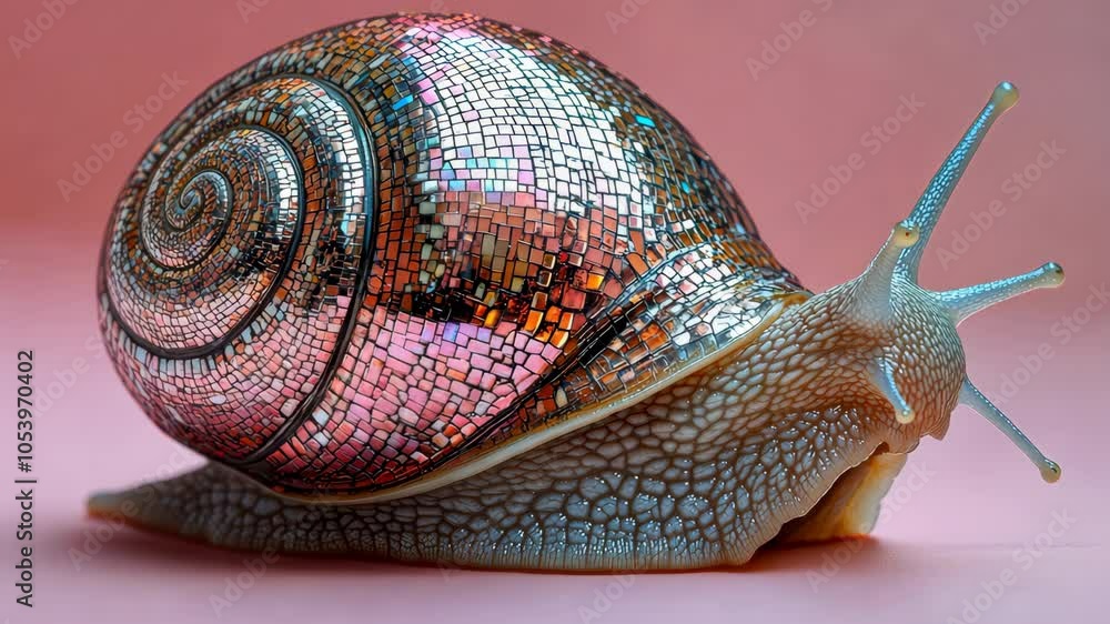 Poster snail gracefully crawling while displaying a stunning mosaic shell
