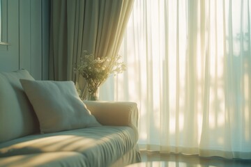Soft Light in Cozy Living Room with Sheer Curtains