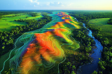 LiDAR Technology Scanning a Vibrant Landscape with High-Tech Drone