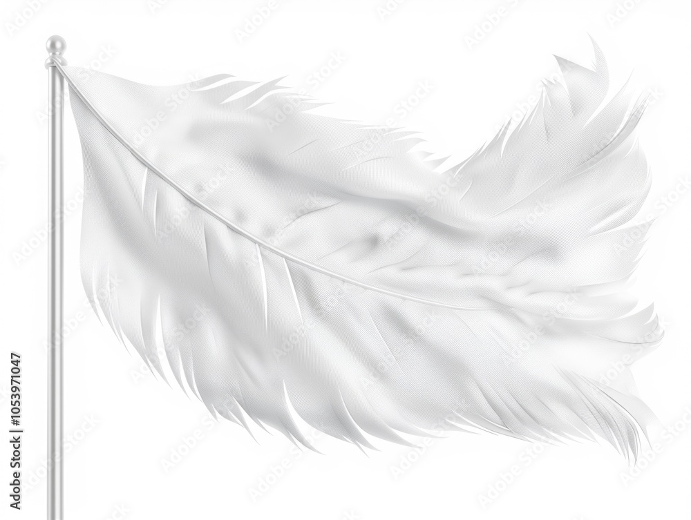 Poster white flag with feathers on it. the flag is white and has a feather on it