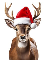 portrait of deer in santa hats