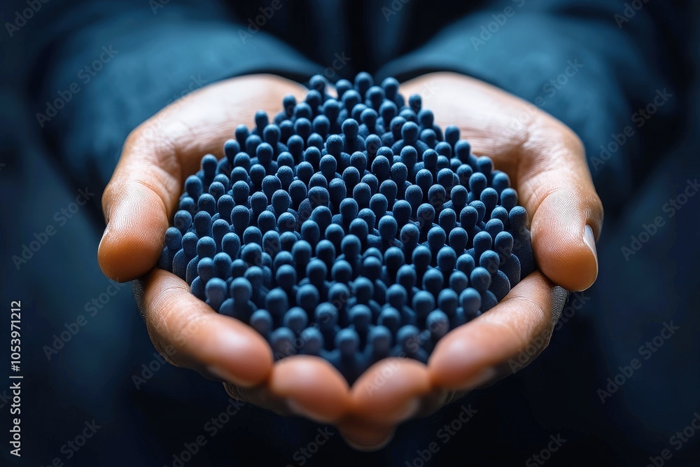 Aufkleber hands holding a crowd: a poignant image of hands cradling a multitude of tiny figures, symbolizing t