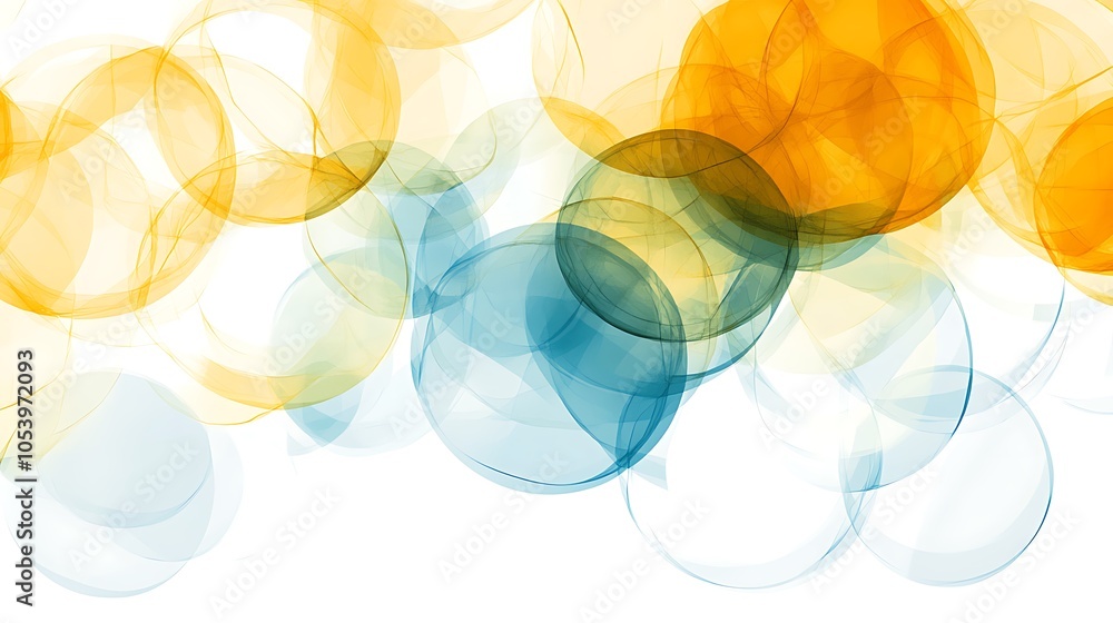 Aufkleber Abstract background with overlapping transparent blue and yellow circles on a white background.