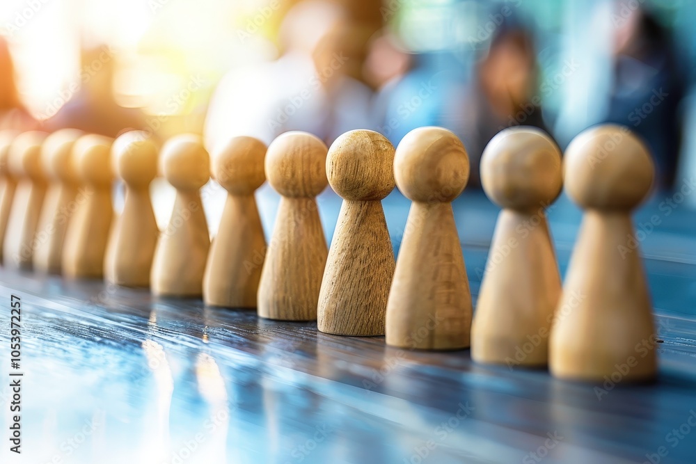 Aufkleber wooden figures in a row: a symbolic image representing unity, teamwork, and a shared journey. wooden