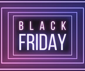 Black friday neon web banner purple and pink glowing text on black background	
