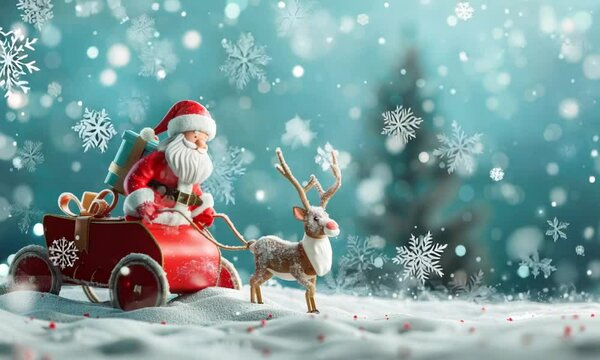 Santa Claus and Reindeer in Winter Wonderland, 3d cartoon illustration