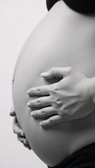 Close-up of a distended abdomen on an overweight woman