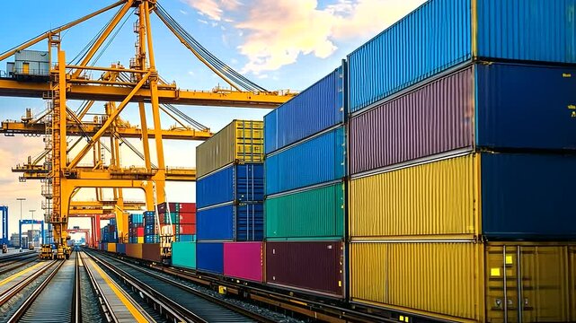 Cargo Cranes and Colorful Containers at Dockyard Terminal