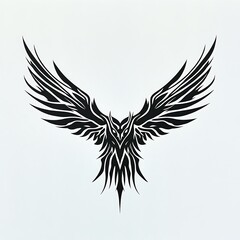 Obraz premium Abstract black and white stylized eagle illustration with wings spread.
