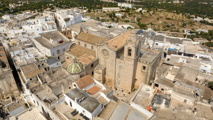 Aerial view of the Cathedral of Ostuni in the province of Brindisi, in Puglia, Italy. The minor...