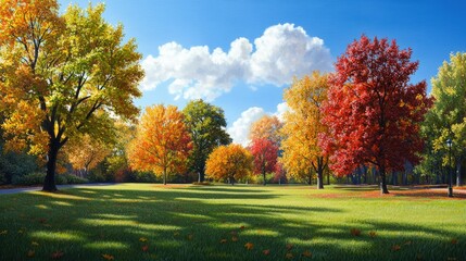 Fototapeta premium Vibrant Autumn Park with Colorful Maple Trees