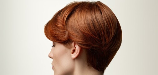 Fototapeta premium Stylish profile of a person with elegant short red hair, showcasing modern hair design and beauty.