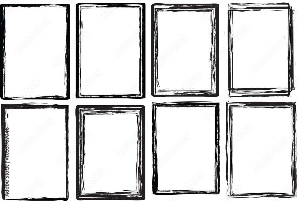 Poster Set of vector border frames with rough edges . Rectangular frame template collection . distress texture . Grunge tiny frame borders isolated on the background . Rough edges effect . Rectangles pack.