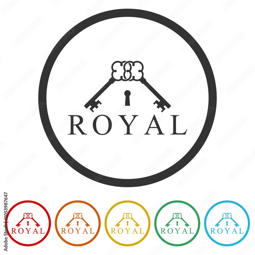 Poster keys abstract sign. set icons in color circle buttons