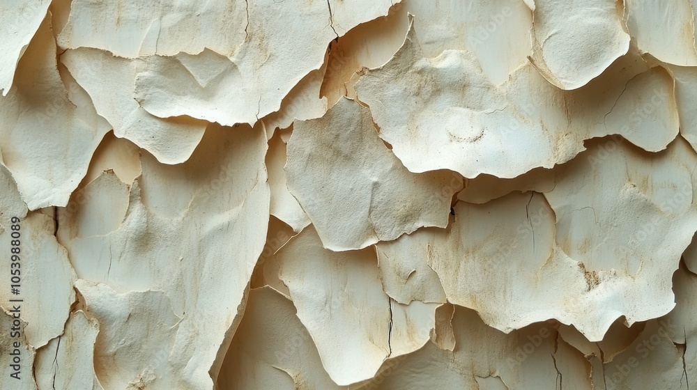 Poster Abstract texture of peeling paint revealing soft layers and subtle variations in color on a weathered wall