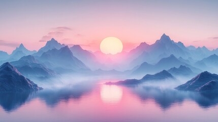 Obraz premium Serene mountain landscape at sunset with tranquil reflections.
