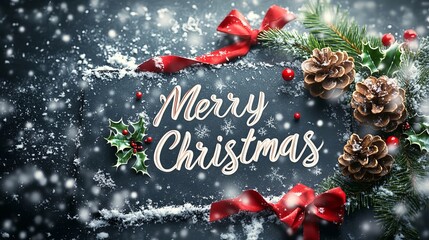 Festive Christmas greeting with decorations and snowflakes.