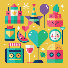Naklejka premium Set of Party Icon. Confetti Popper Vector Art Illustration 