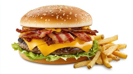 Juicy Cheeseburger with Bacon and Fresh Lettuce