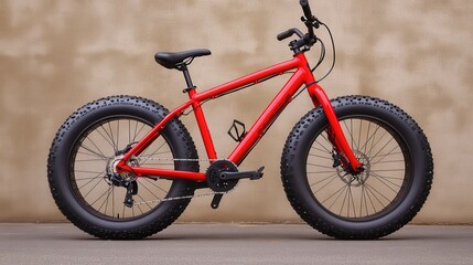 Fototapeta premium Vibrant Red Fat Bike on a Neutral Background