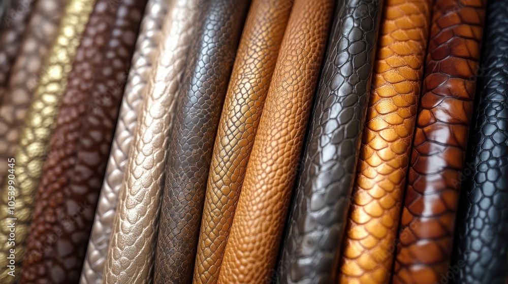 Poster explore the intricate textures of various leather materials displayed in a vibrant array of colors