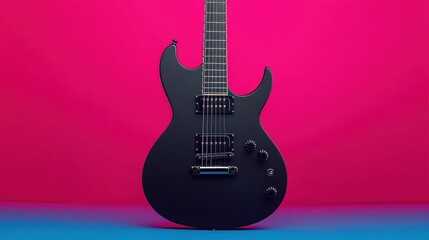 Obraz premium Elegant Black Guitar Against Vibrant Background