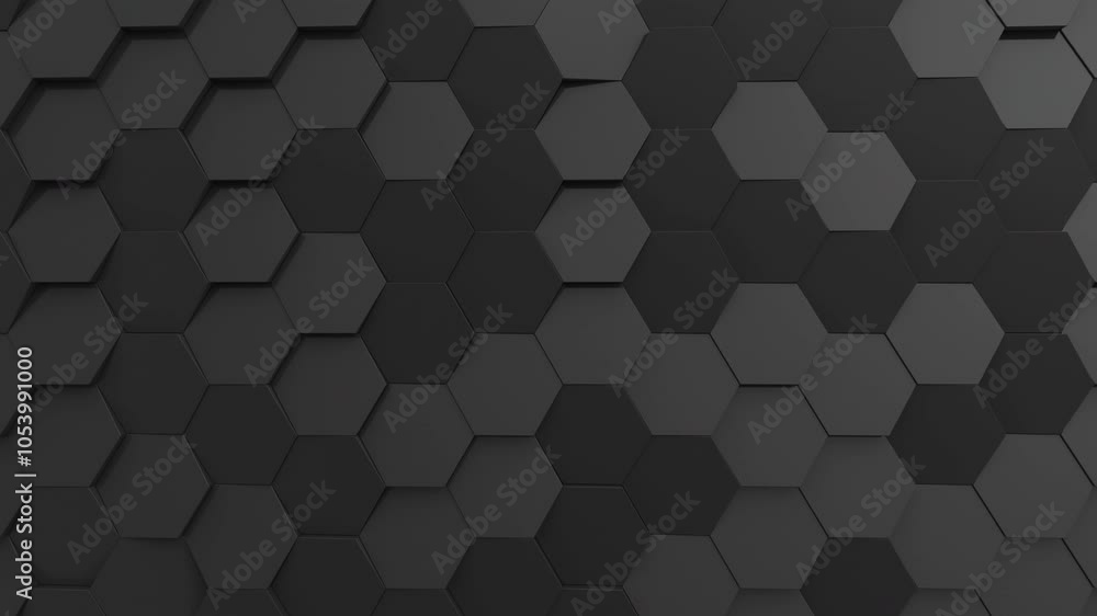 Aufkleber Abstract moving dark metallic hexagonal structure. Bee hive grid blocks. 3d render animation loop