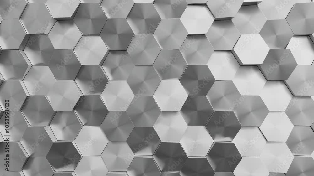 Aufkleber Abstract moving metallic hexagonal structure. Bee hive grid blocks. 3d render animation loop