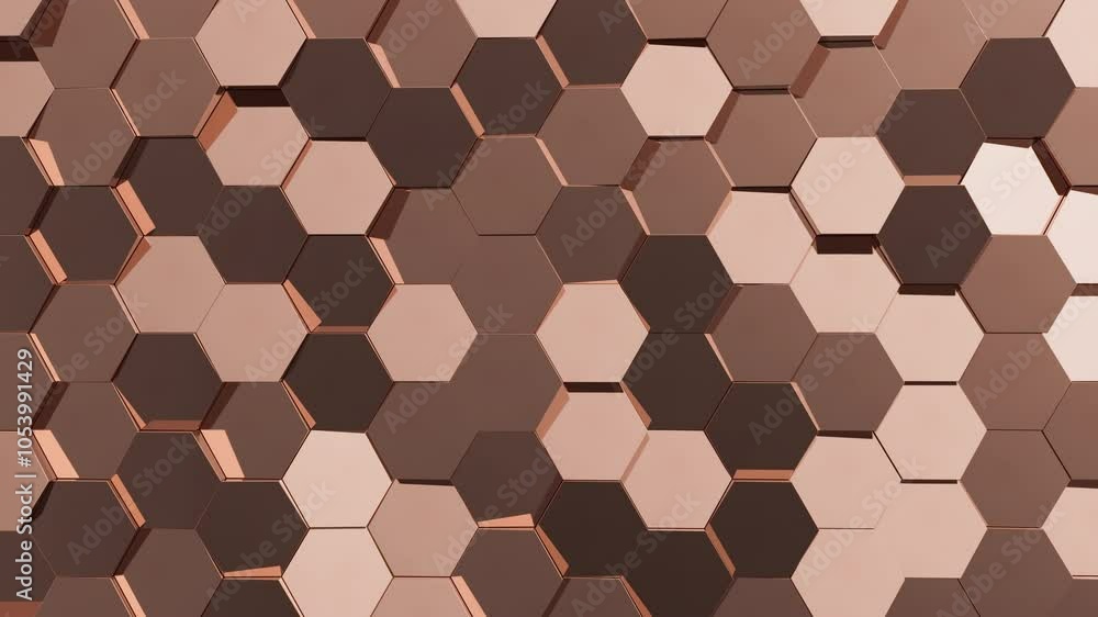 Aufkleber Abstract moving red metallic hexagonal structure. Bee hive grid blocks. 3d render animation loop